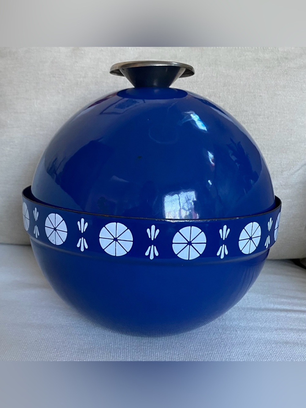VTG 60s Cathrineholme Saturn Fondue Pot Server Blue White by Grete Prytz 2 piece